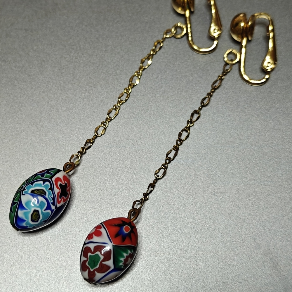 Vintage Genuine Murano Glass Gold Chain Earrings